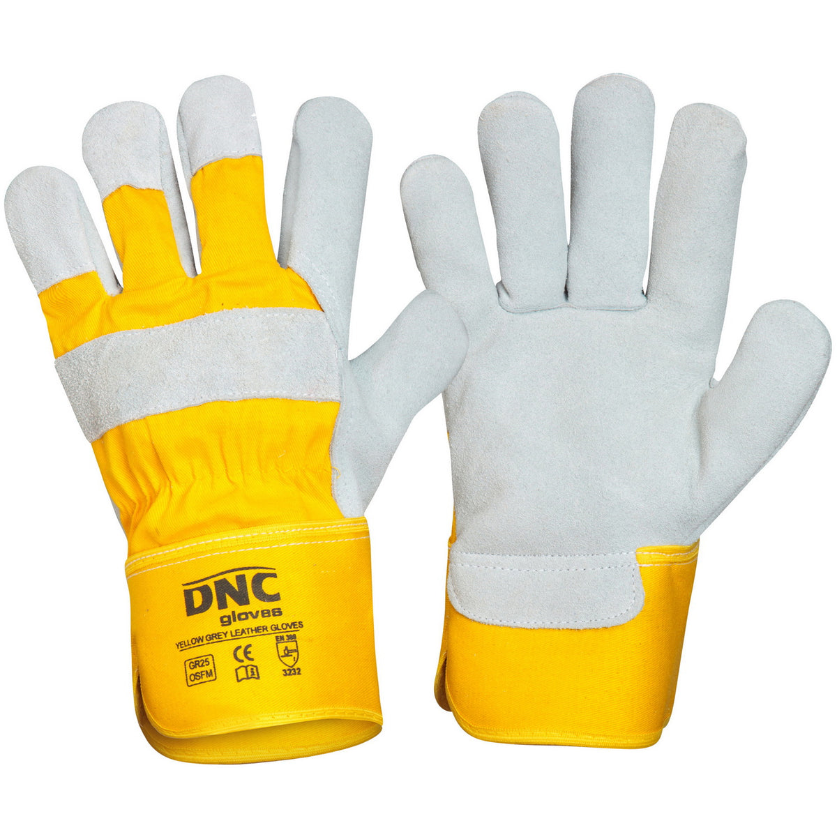 DNC Workwear Yellow Premium Grey Leather Glove GR25