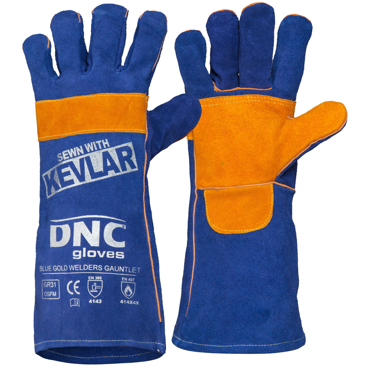DNC Workwear Blue Gold Welders Gauntlet GR31