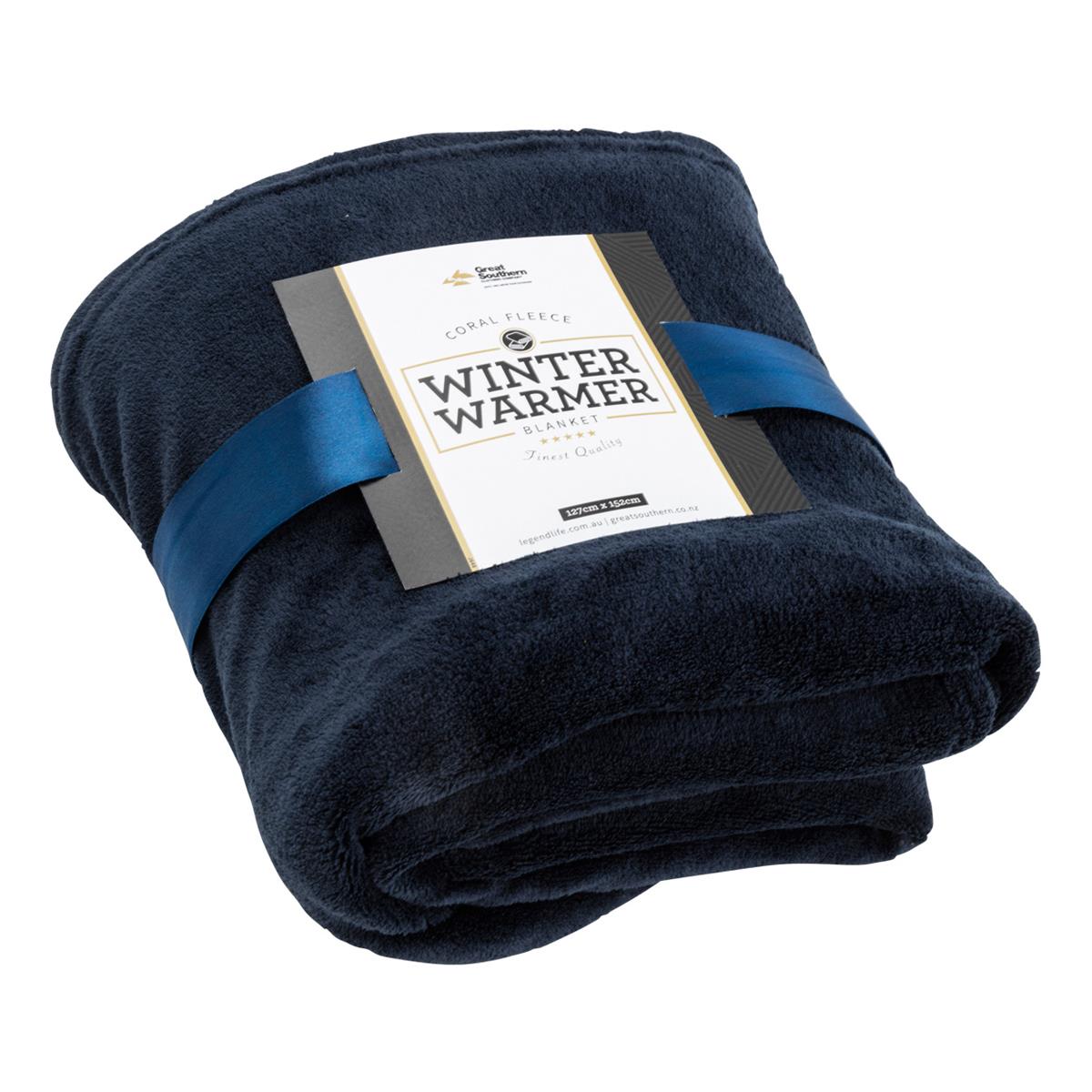 Coral Fleece Blanket - Navy - Front