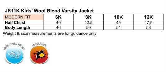 Wool Letterman Wool Blend Varsity Jacket - Size guide