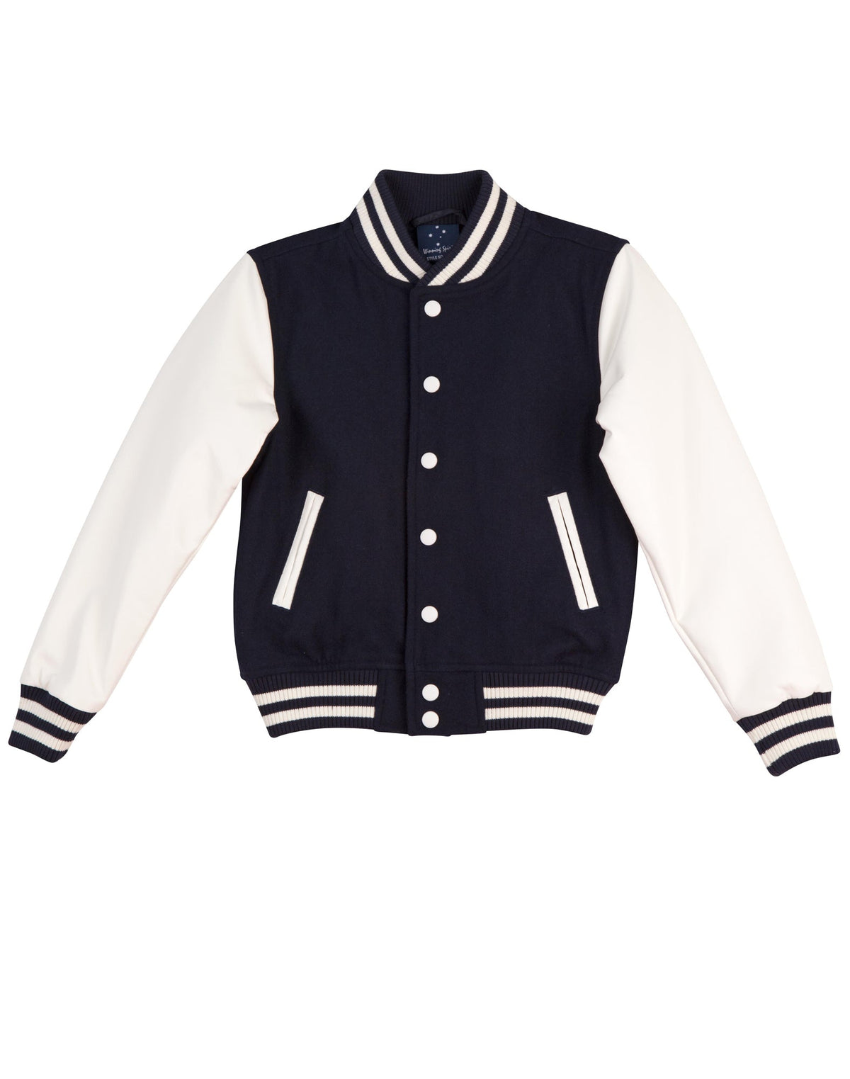 Wool Letterman Wool Blend Varsity Jacket Unisex - Navy/White - Front
