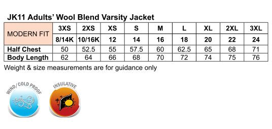 Wool Letterman Wool Blend Varsity Jacket Unisex - Size guide