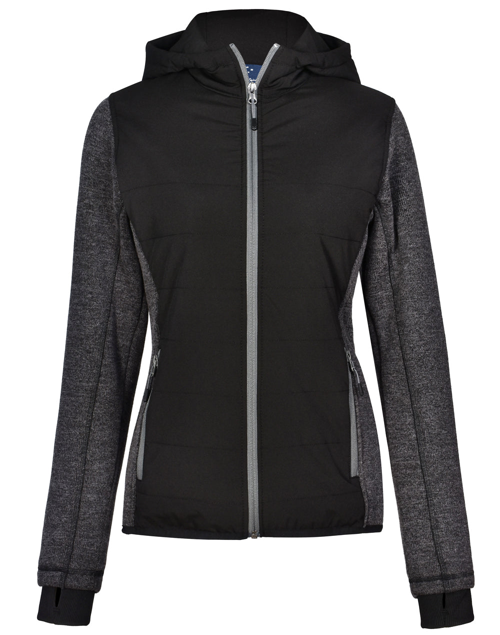 Ladies' Heather Sleeve/Quilted Body Jacket - JK44 - Black
