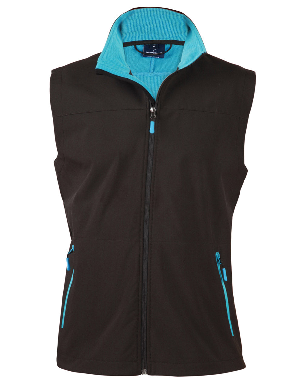 Men's Softshell Contrast Vest - JK45 - Black / Cyan