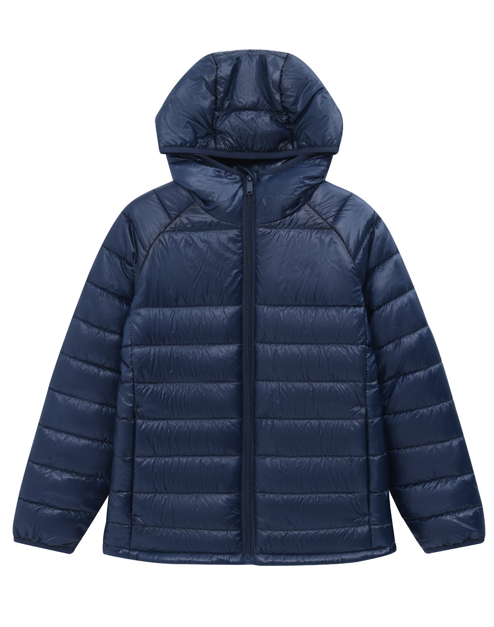 Kids Sustainable Lightweight Hooded Puffer Jacket - Navy - Front