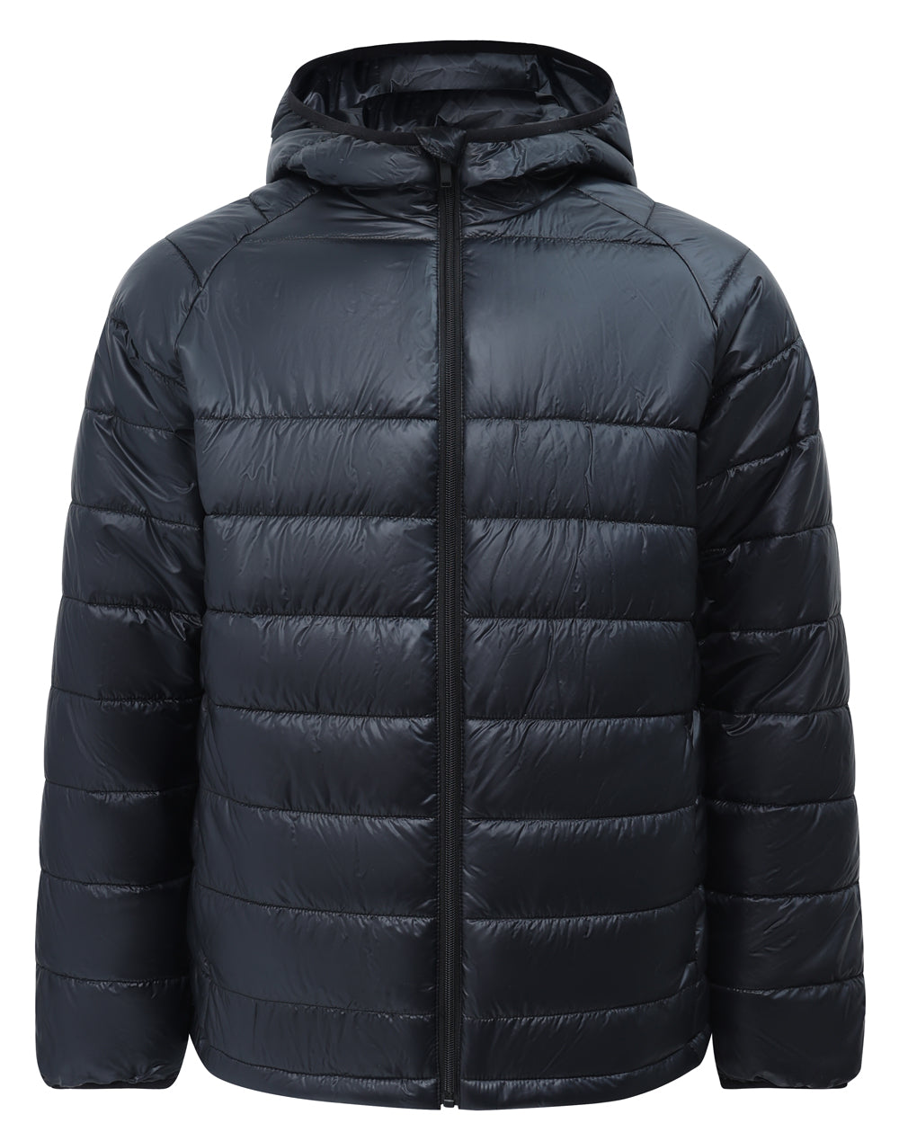 Adults Sustainable Lightweight Hooded Puffer Jacket - Black - View