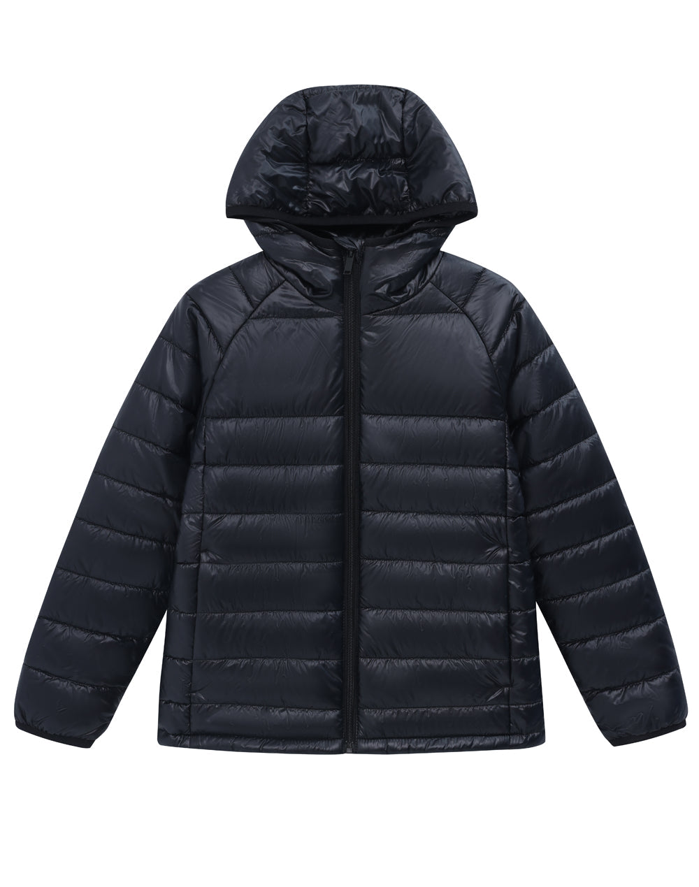 Adults Sustainable Lightweight Hooded Puffer Jacket - Black - Front