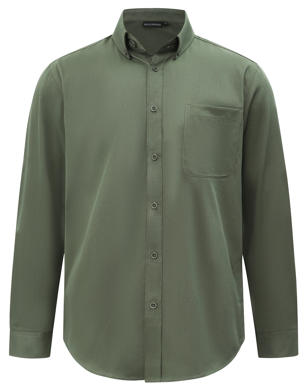 Mens Smart Casual Cotton Blend L/S Shirt - Army Green - Front