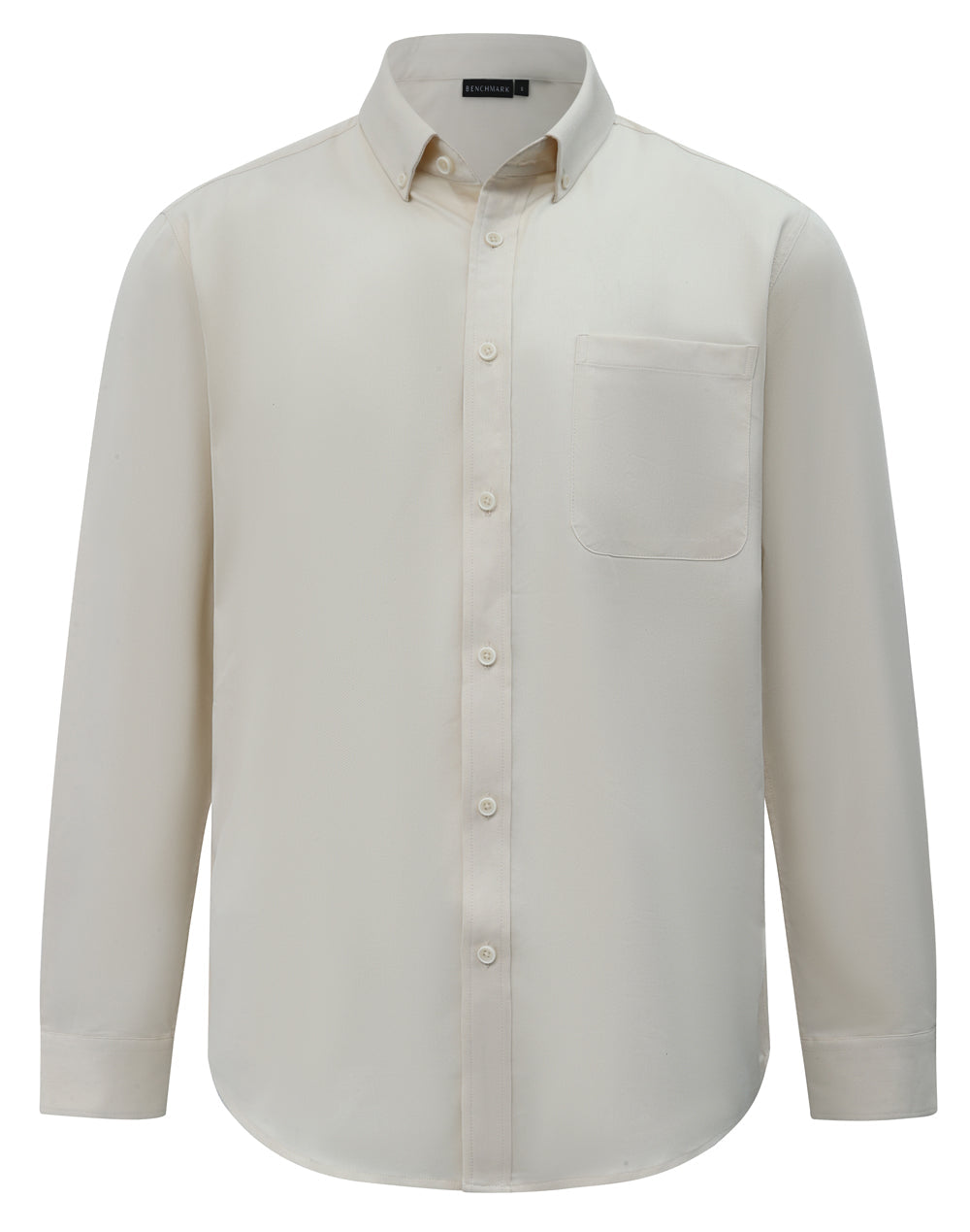 Mens Smart Casual Cotton Blend L/S Shirt - Natural - Front