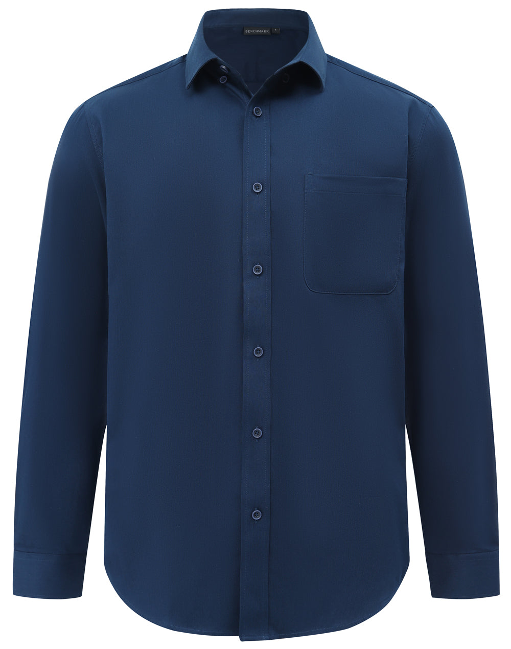 Mens Smart Casual Cotton Blend L/S Shirt - Navy - Front