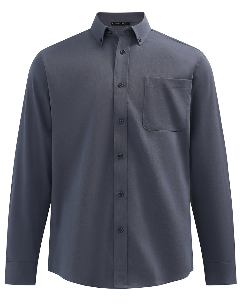 Mens Smart Casual Cotton Blend L/S Shirt - Storm Grey - Front