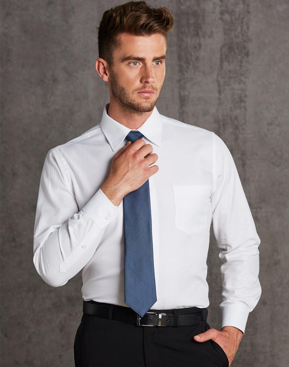Benchmark Men's Mini Herringbone Long Sleeve Shirt M7112