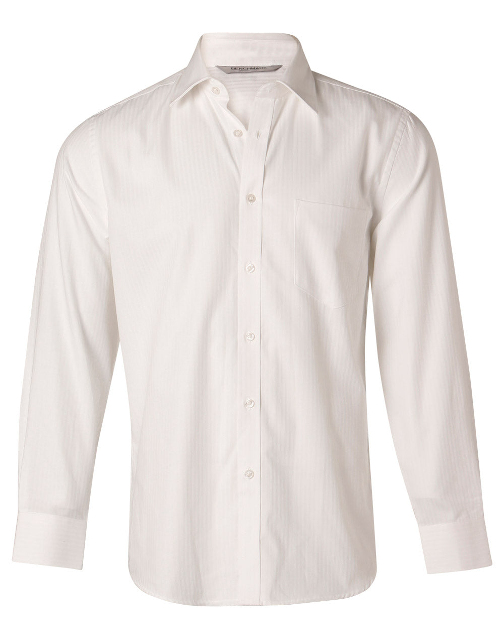 Men's Mini Herringbone Long Sleeve Shirt - M7112 - White
