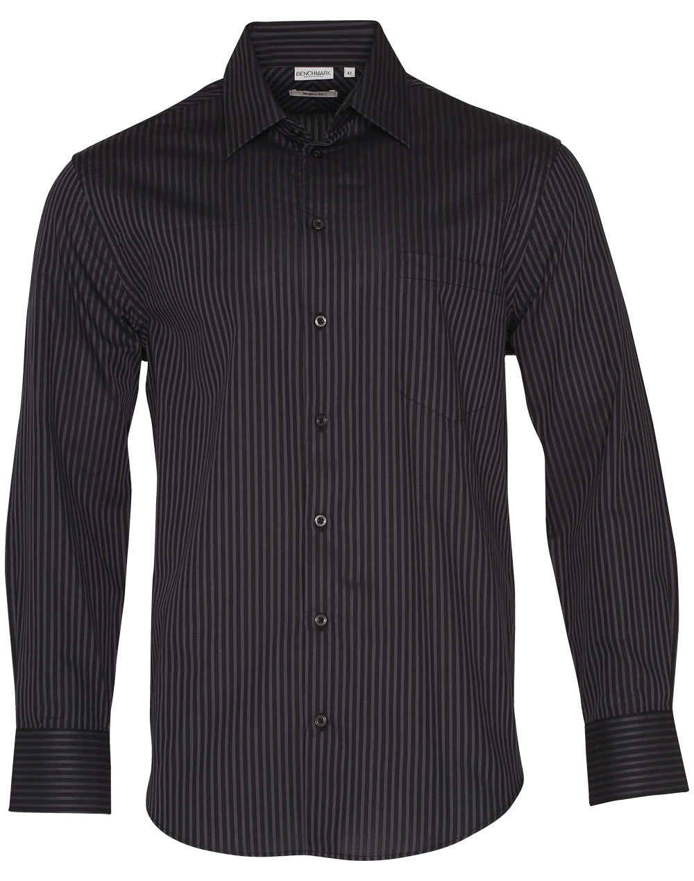 Men's Dobby Stripe Long Sleeve Shirt - M7132 - Black / Charcoal