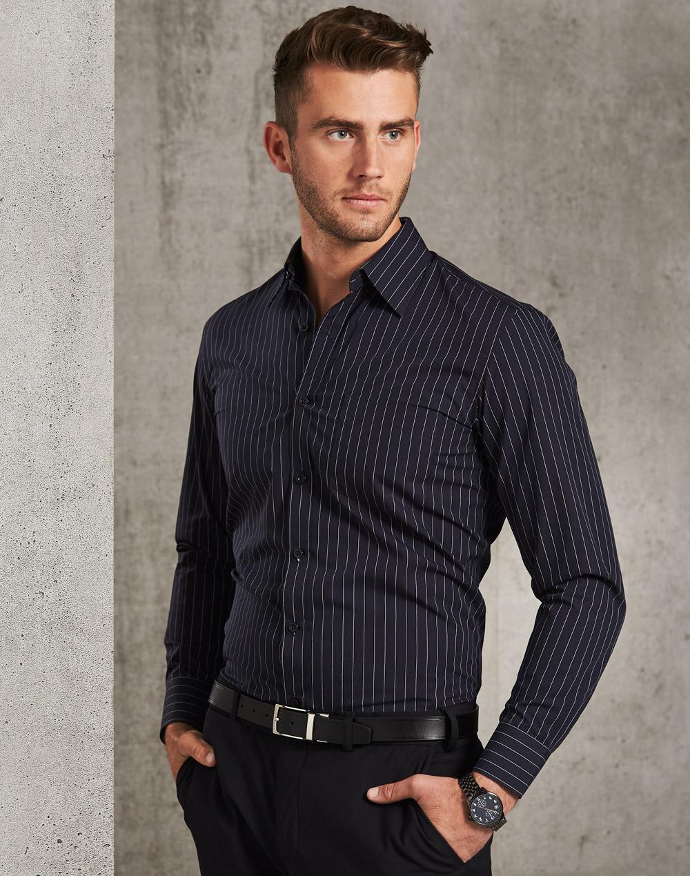 Benchmark Men's Pin Stripe Long Sleeve Shirt M7222