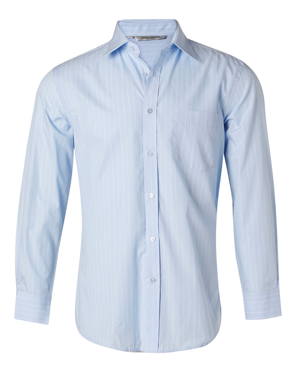 Men's Pin Stripe Long Sleeve Shirt - M7222 - Blue Chambray / White