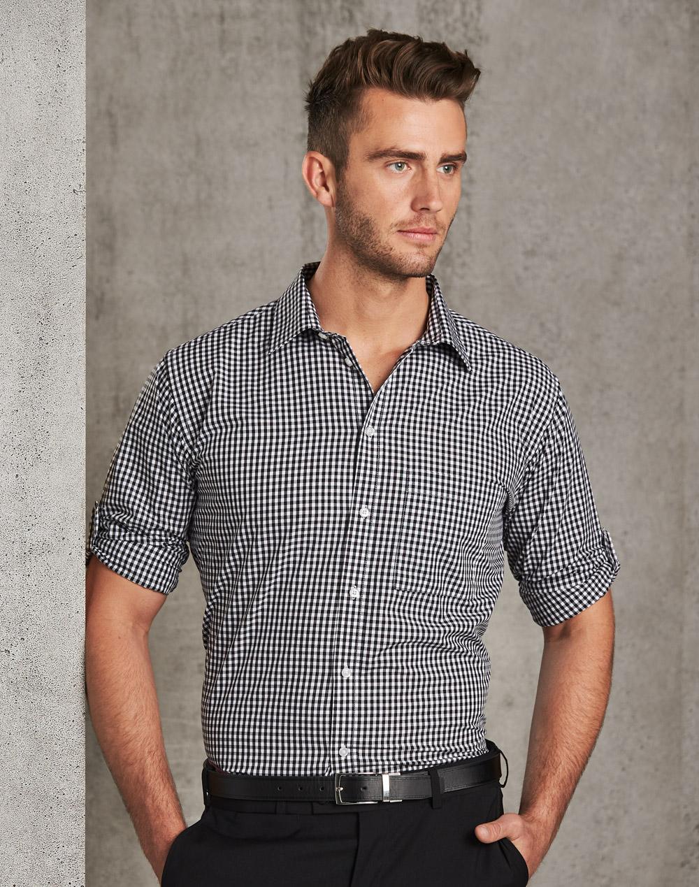 Benchmark Men's Gingham Check Roll-up L/S Shirt M7300L