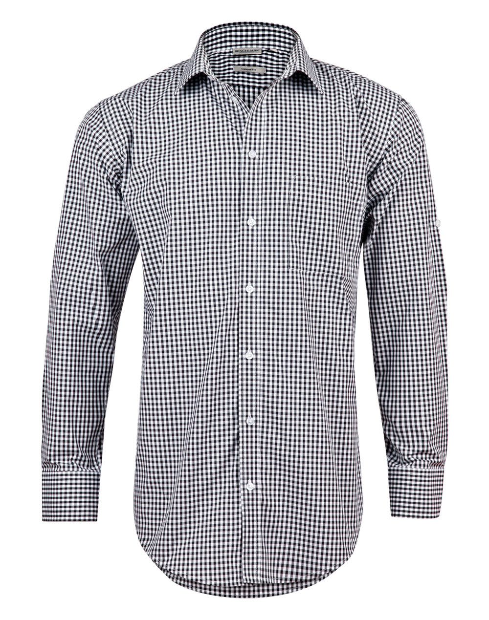 Men's Gingham Check Roll-up L/S Shirt - M7300L - Black / White