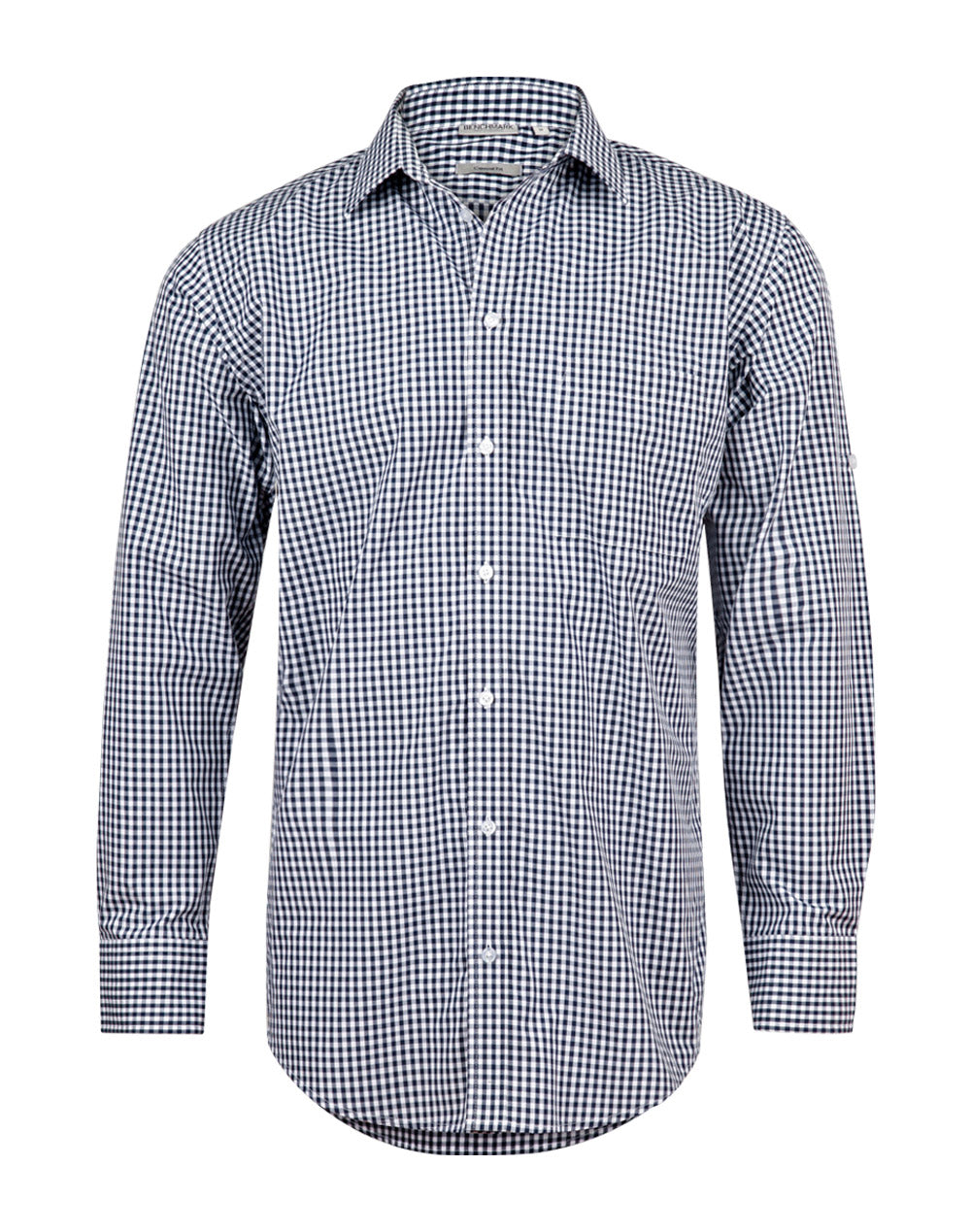 Men's Gingham Check Roll-up L/S Shirt - M7300L - Navy / White