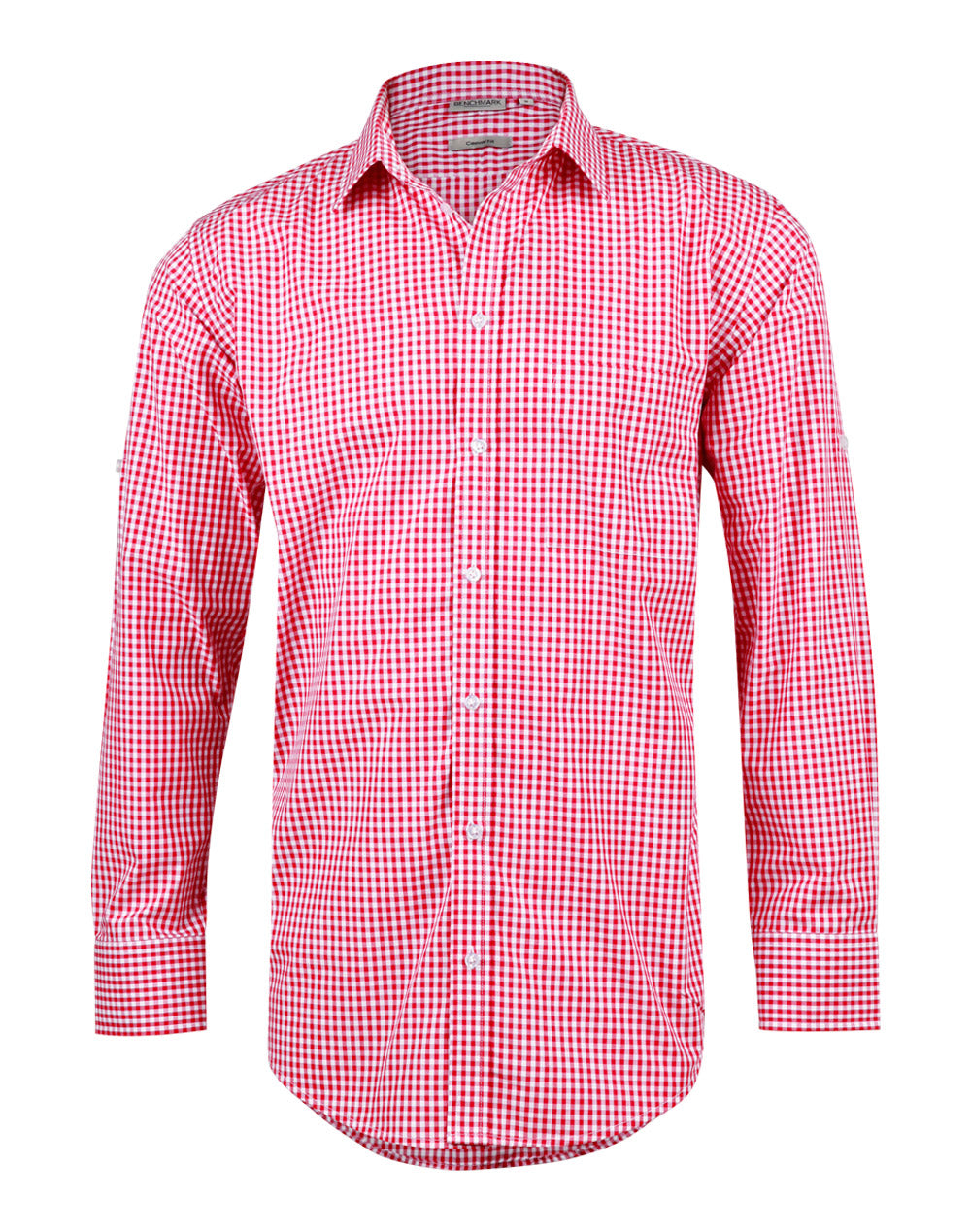 Men's Gingham Check Roll-up L/S Shirt - M7300L - Red / White