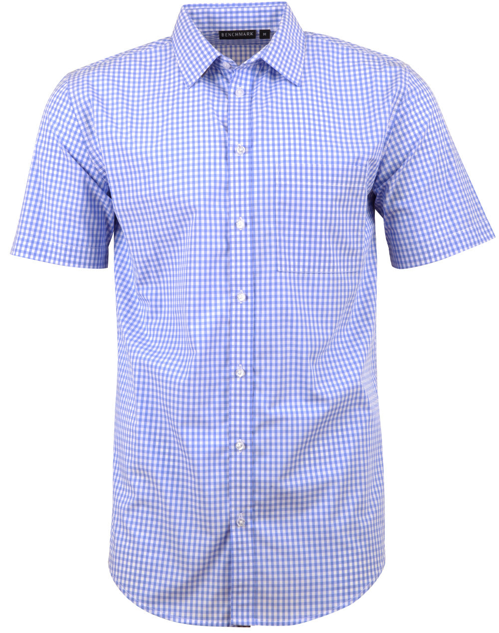 Men's Gingham Check S/S Shirt - M7300S - Skyblue / White
