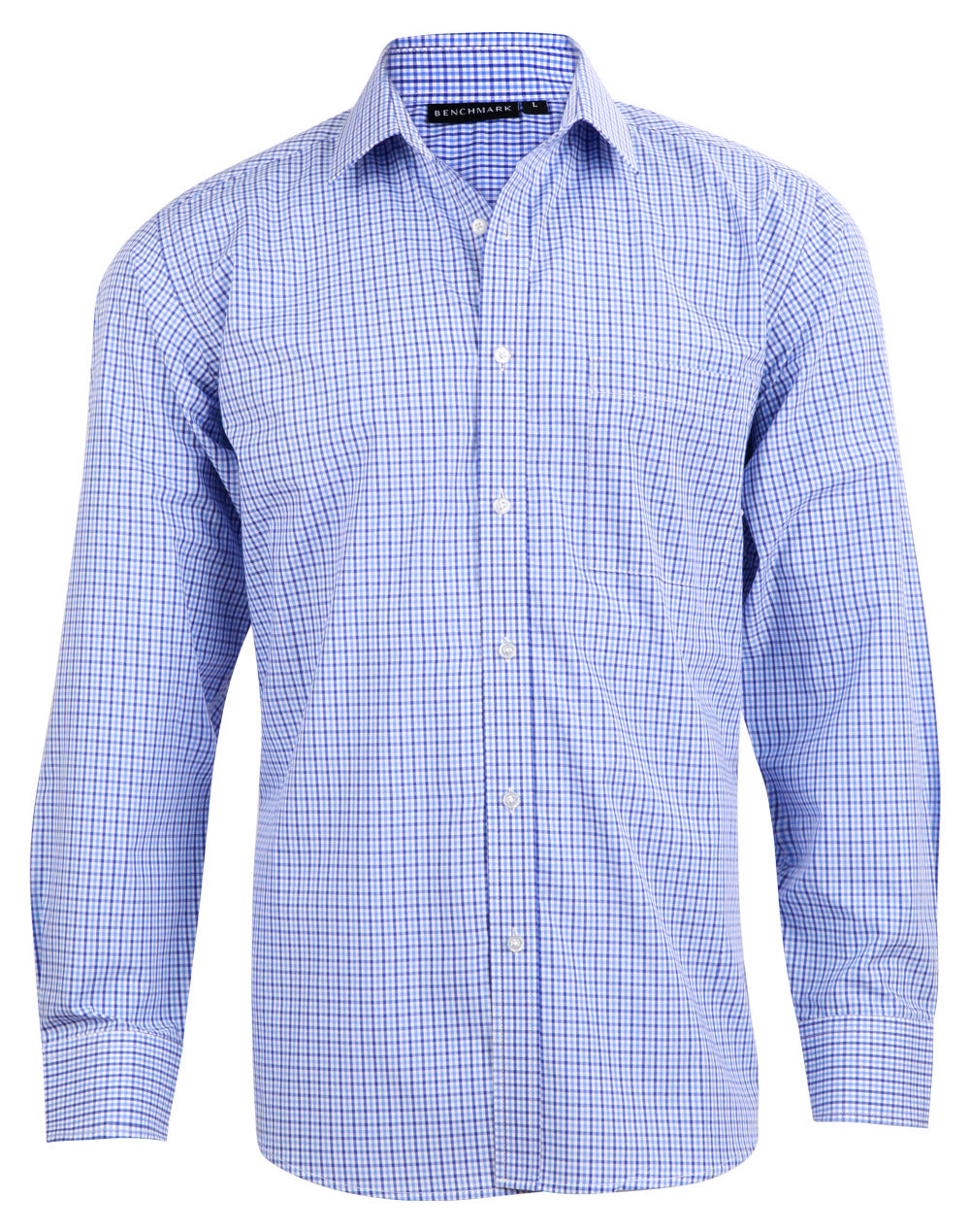 Men's Two Tone Check L/S Shirt - M7320L - Navy / White / Skyblue