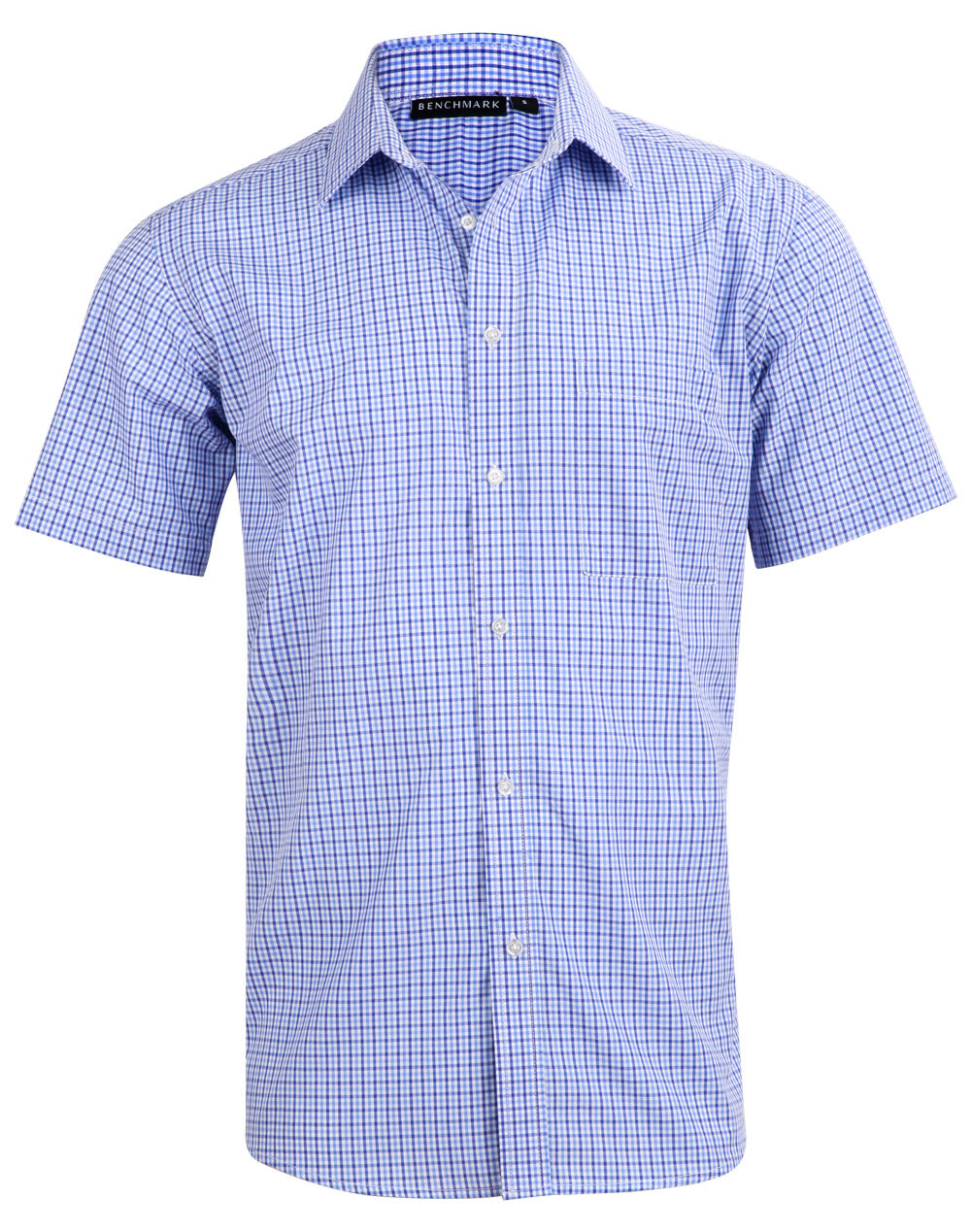 Men's Two Tone Check S/S Shirt - M7320S - Navy / White / Skyblue