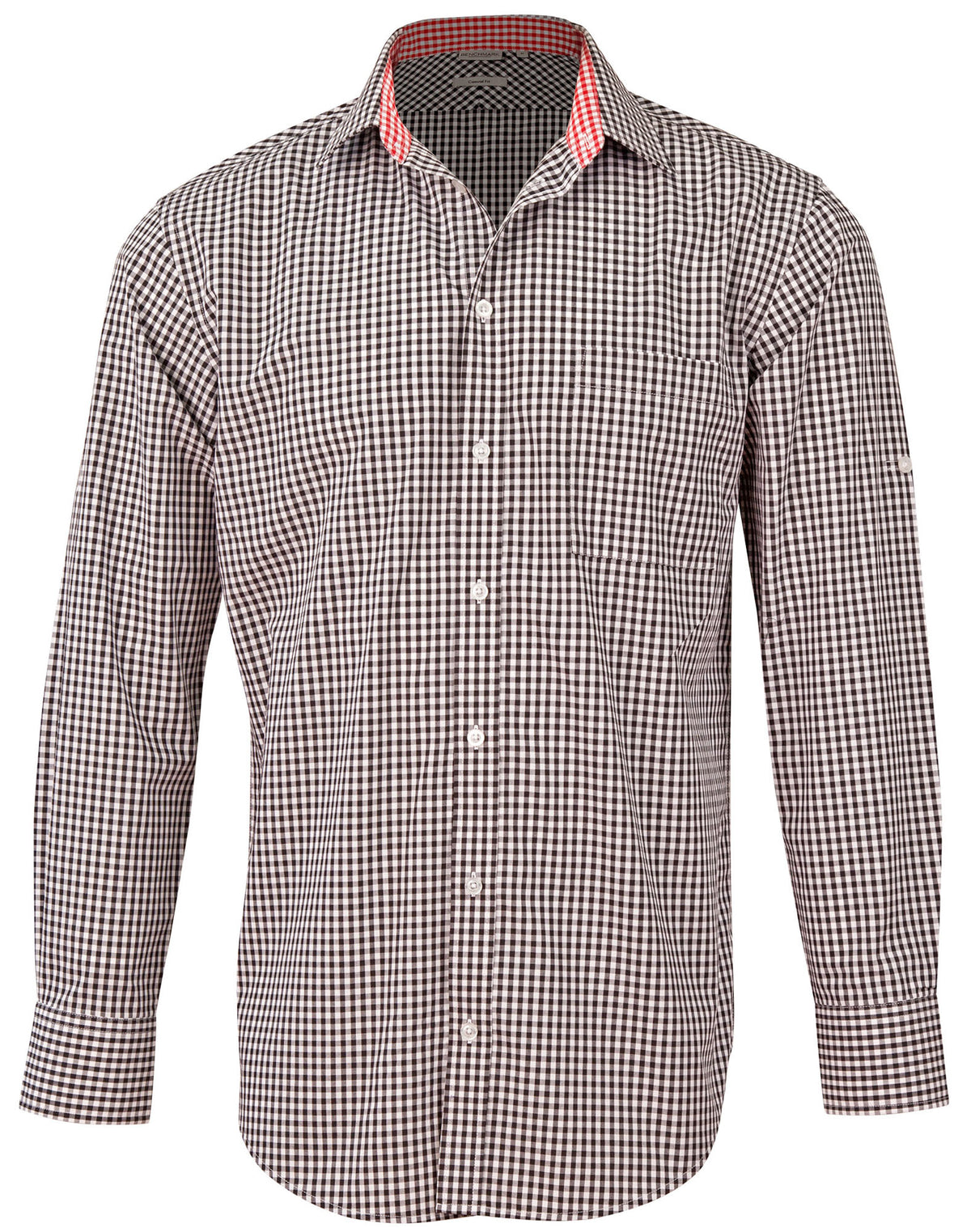 Men's Gingham Check Roll-up L/S Shirt - M7330L - Black / White