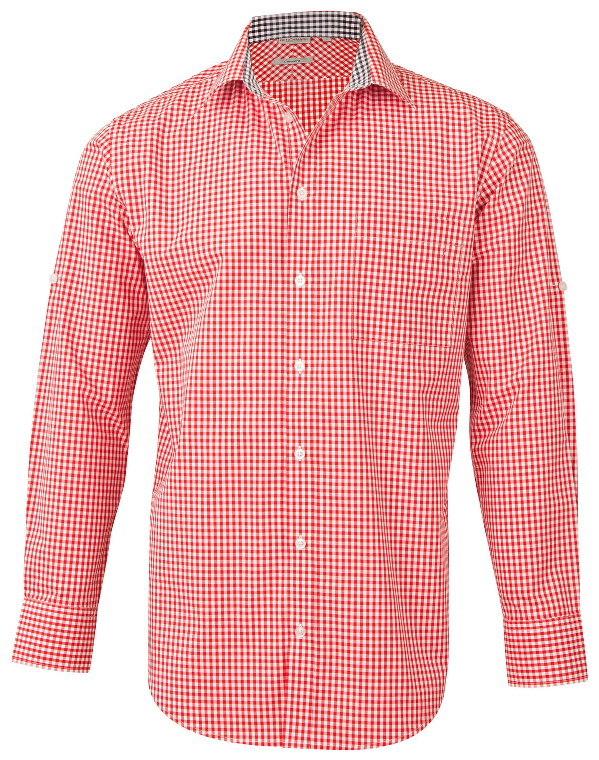Men's Gingham Check Roll-up L/S Shirt - M7330L - Red / White