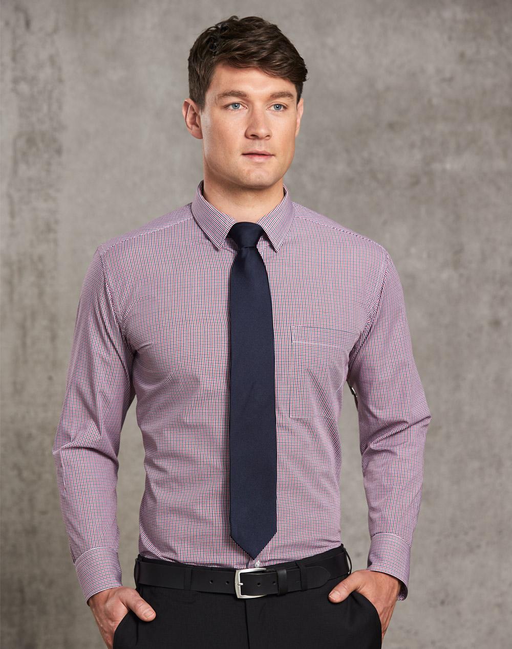 Benchmark Men's Two Tone Mini Check L/S Shirt M7340L