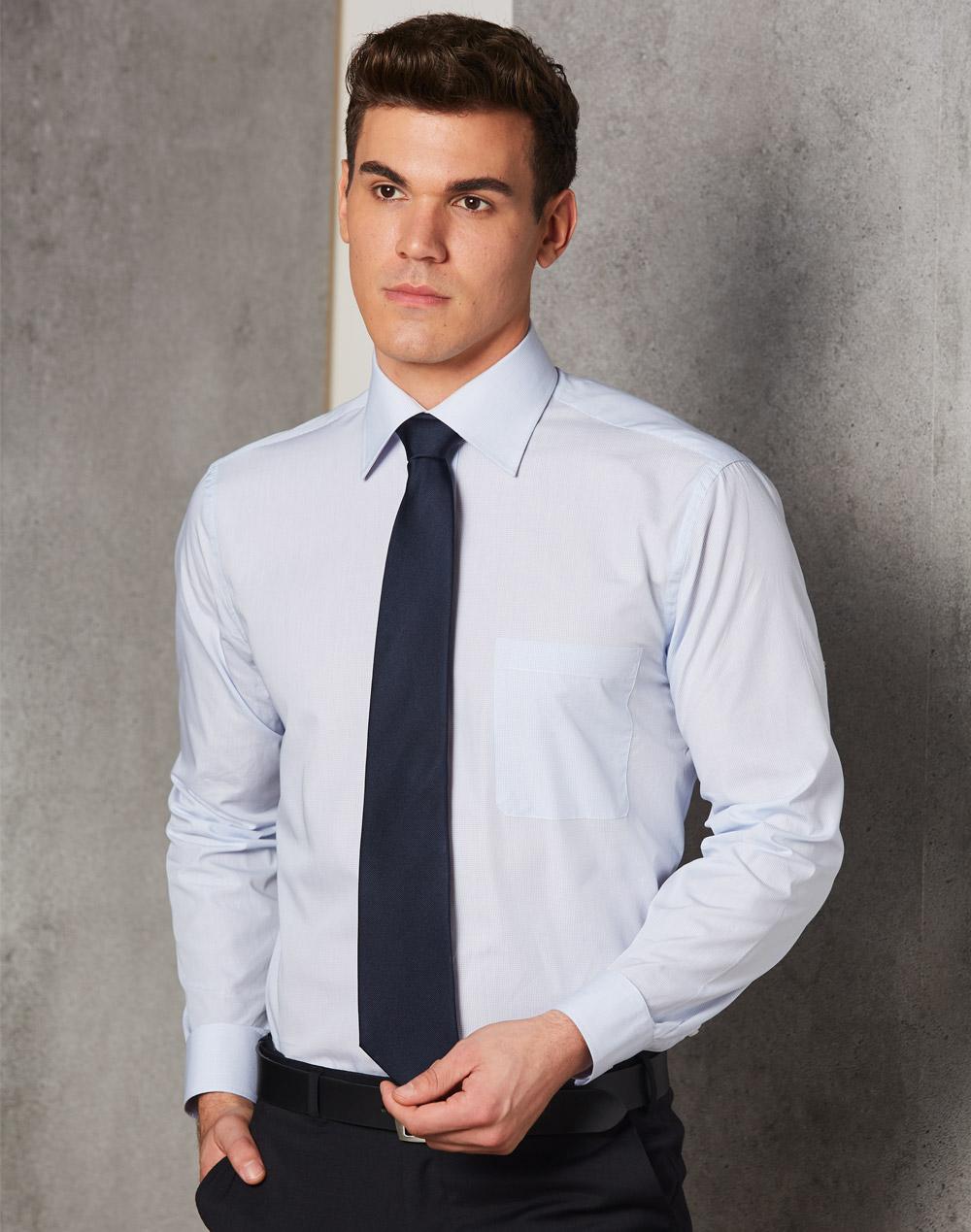 Benchmark Men's Mini Check Premium Cotton Long Sleeve Shirt M7362