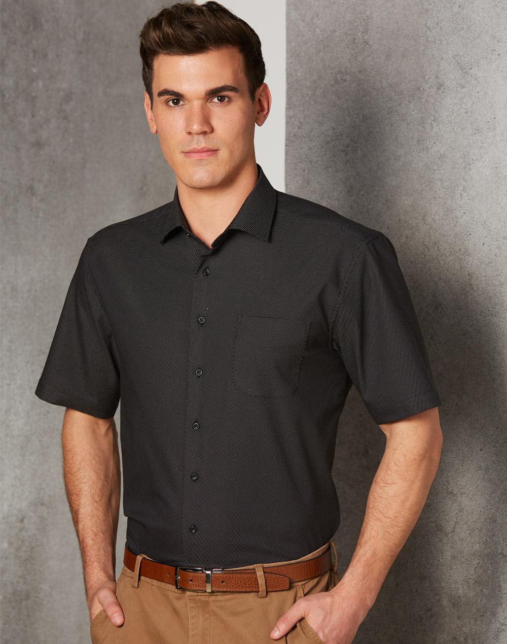 Benchmark Men's Pin Dot Stretch S/S Shirt M7400S