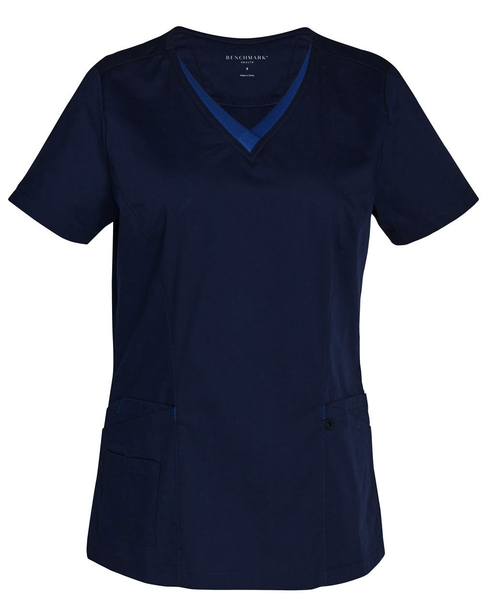 Ladies' Contrast Colour S/S Scrub Top - M7660 - Navy / Royal