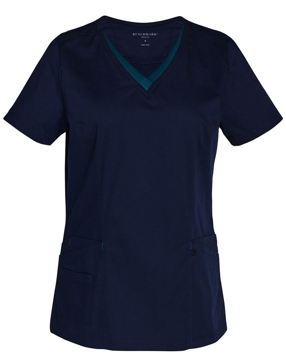 Ladies' Contrast Colour S/S Scrub Top - M7660 - Navy / Teal