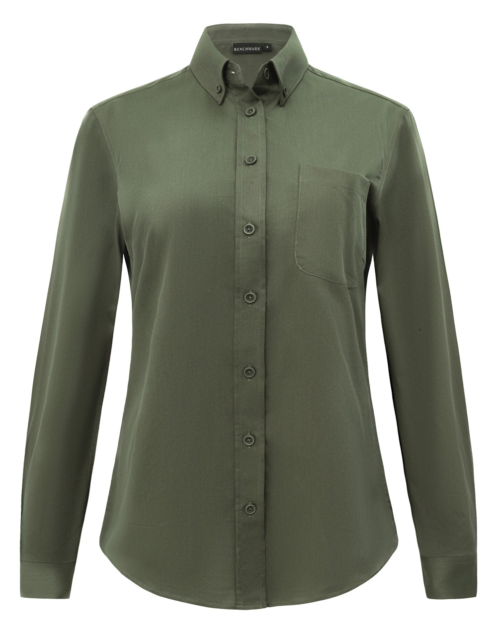 Womens Smart Casual Cotton Blend L/S Shirt - Army Green - Front