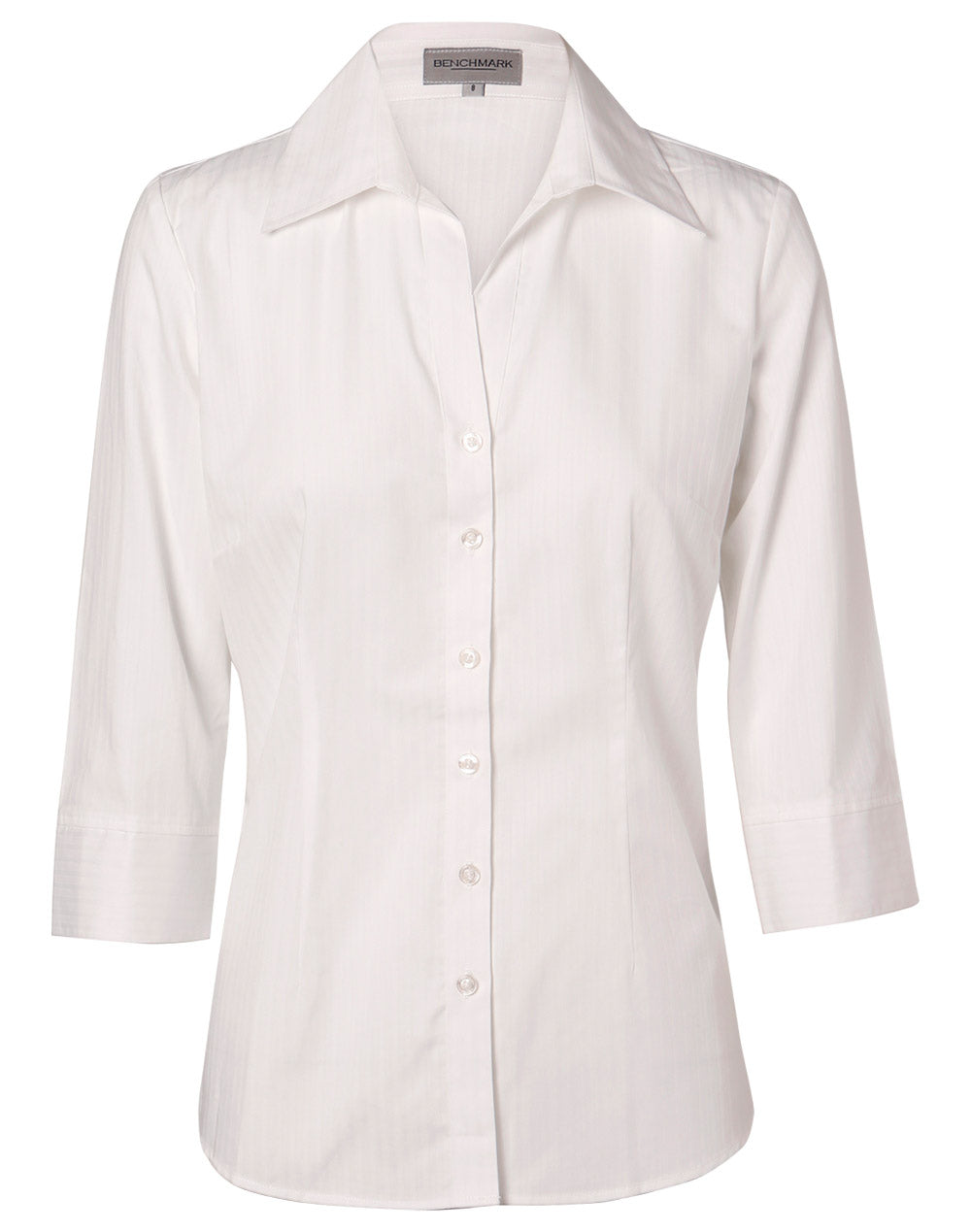 Women's Self Stripe 3/4 Sleeve Shirt - M8100Q - White