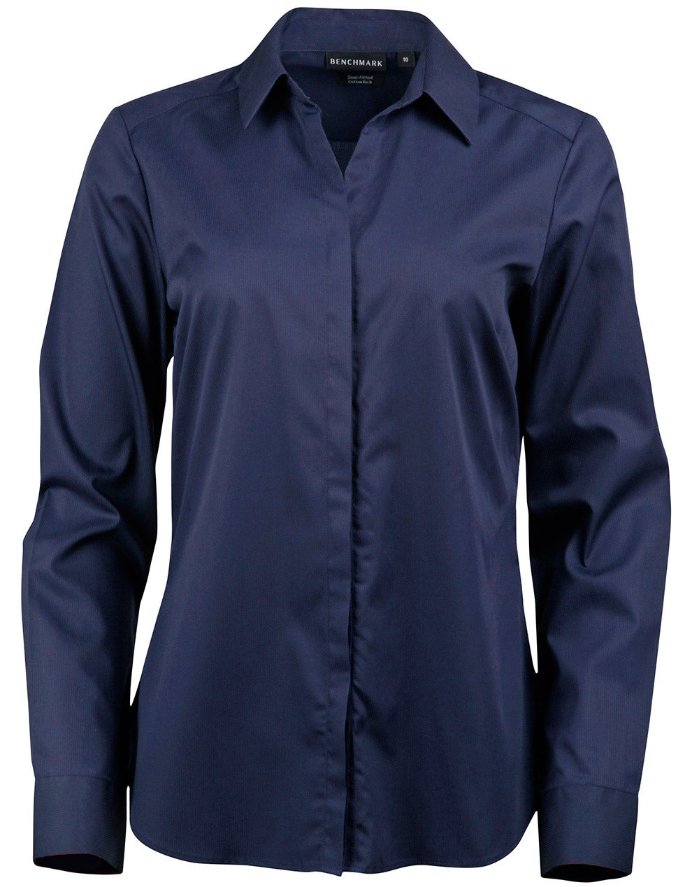 Ladies' Dobby Striped Taped L/S Shirt - M8110L - Navy