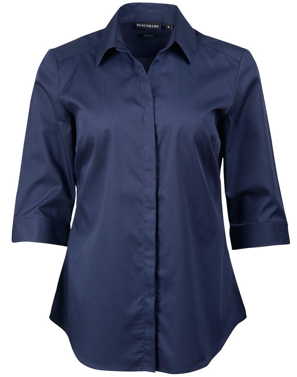 Ladies' Dobby Striped Taped 3/4 Sleeve Shirt - M8110Q - Navy