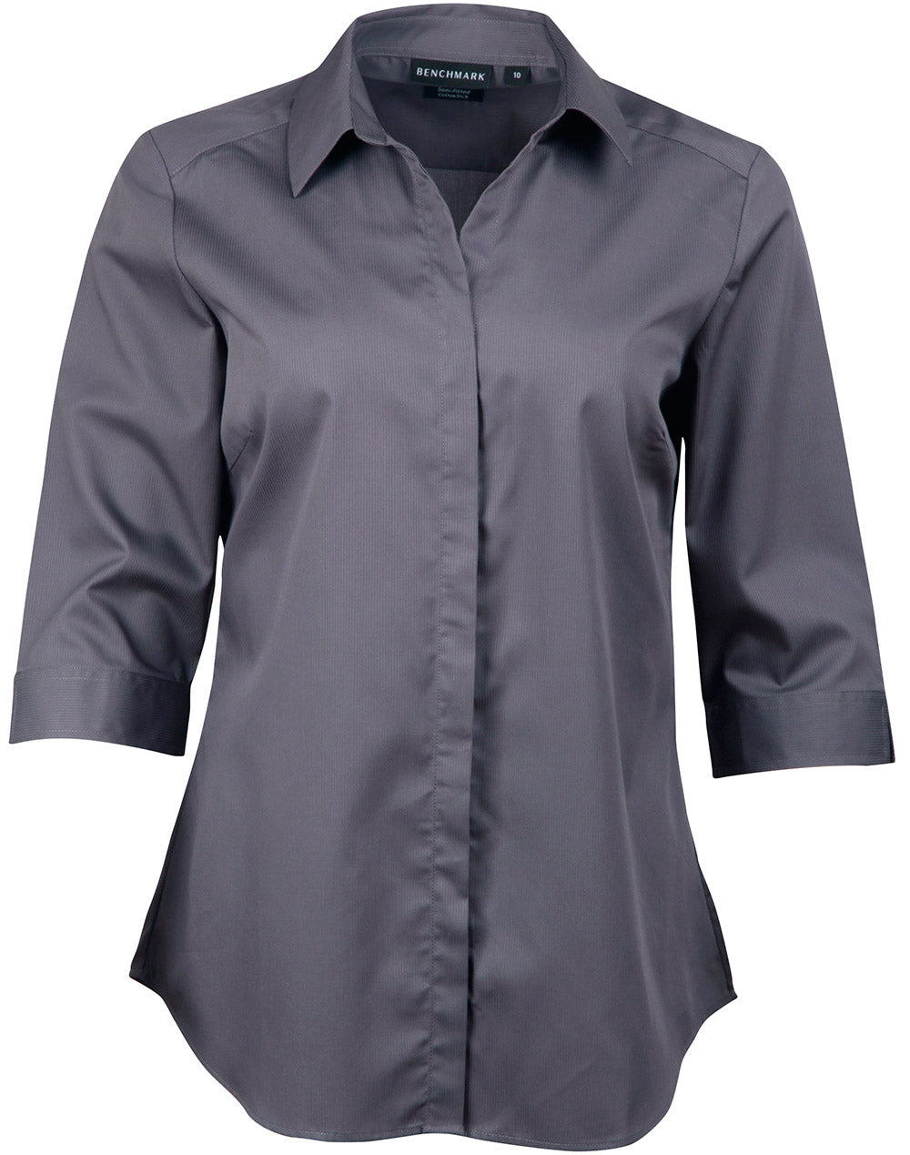 Ladies' Dobby Striped Taped 3/4 Sleeve Shirt - M8110Q - Storm Grey