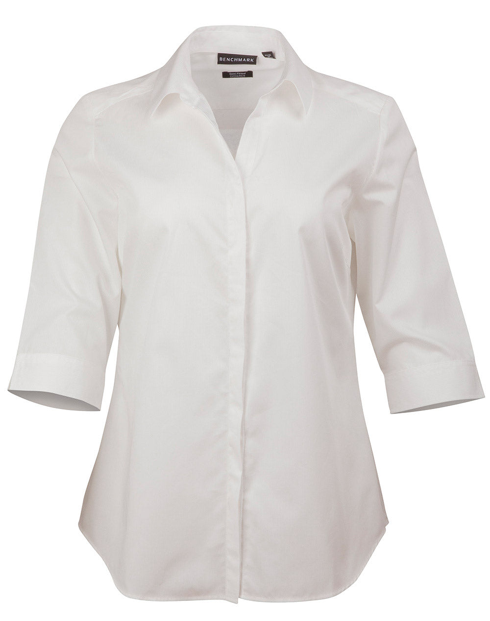 Ladies' Dobby Striped Taped 3/4 Sleeve Shirt - M8110Q - White