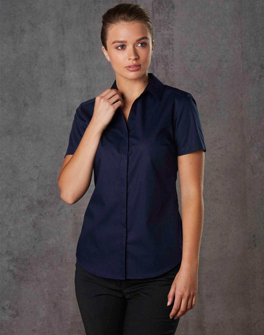 Benchmark Ladies' Dobby Striped Taped S/S Shirt M8110S