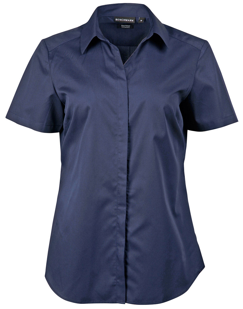 Ladies' Dobby Striped Taped S/S Shirt - M8110S - Navy