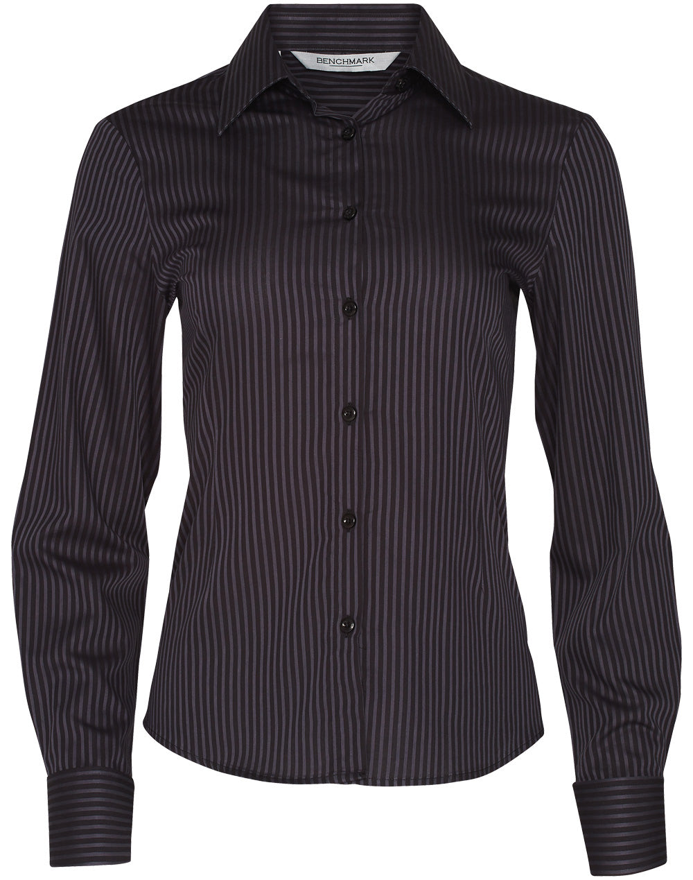 Women's Dobby Stripe Long Sleeve Shirt - M8132 - Black / Charcoal
