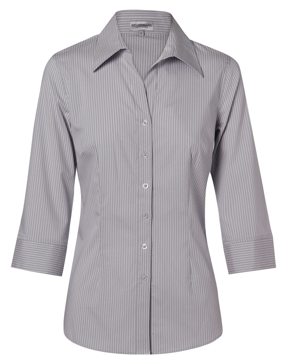 Women's Ticking Stripe 3/4 Sleeve Shirt - M8200Q - Grey / White
