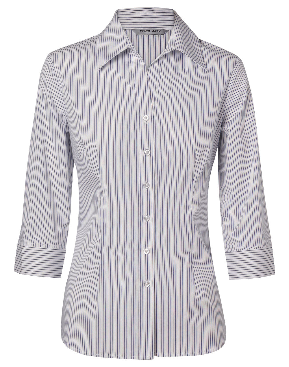 Women's Ticking Stripe 3/4 Sleeve Shirt - M8200Q - White / Blue