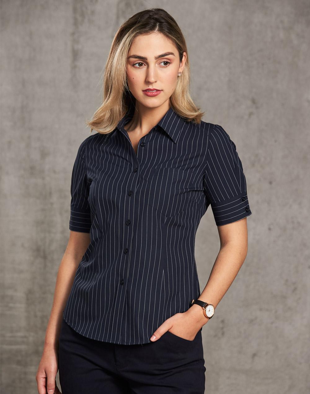 Benchmark Women's Pin Stripe Short Sleeve Shirt M8224