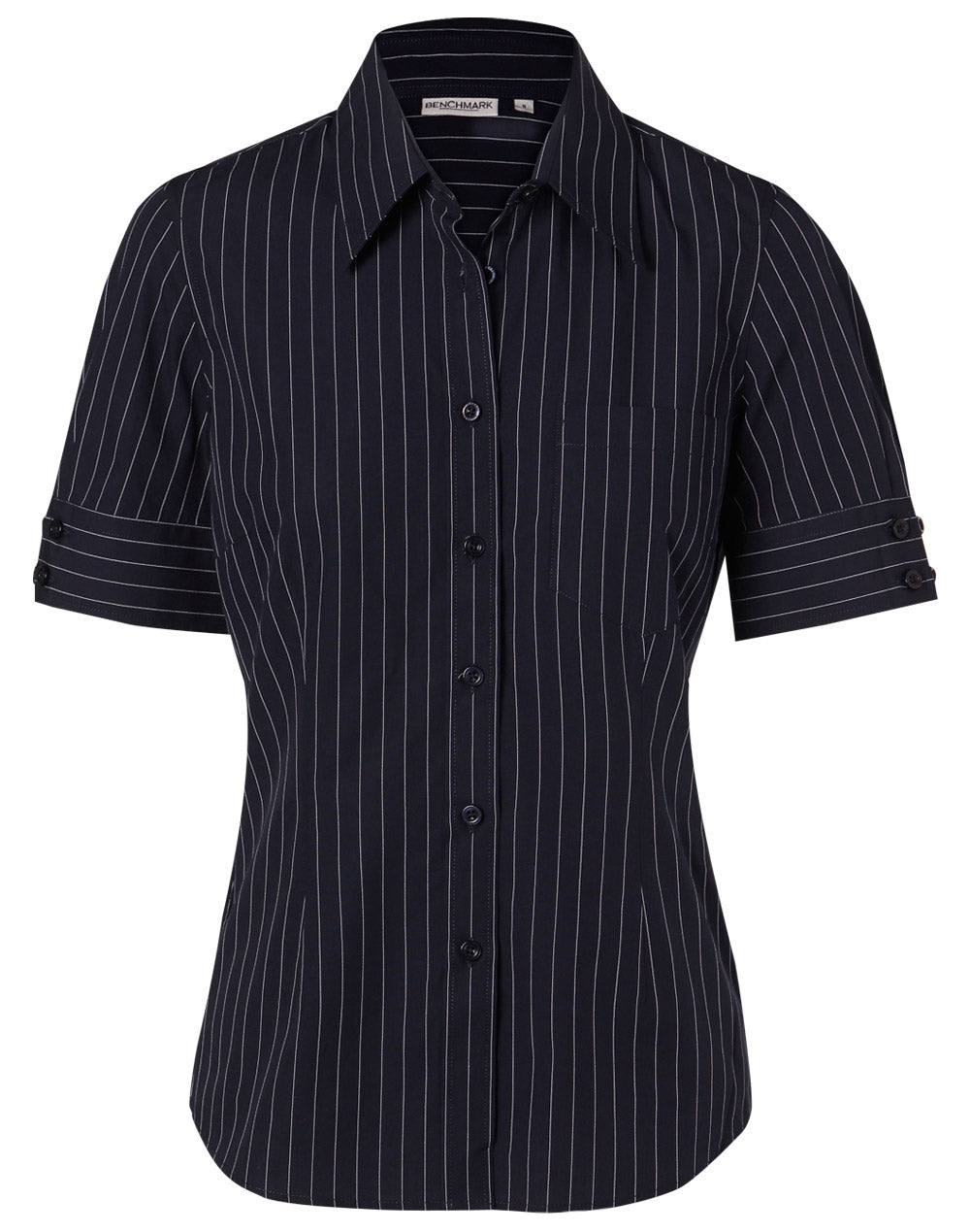 Women's Pin Stripe Short Sleeve Shirt - M8224 - Navy / White