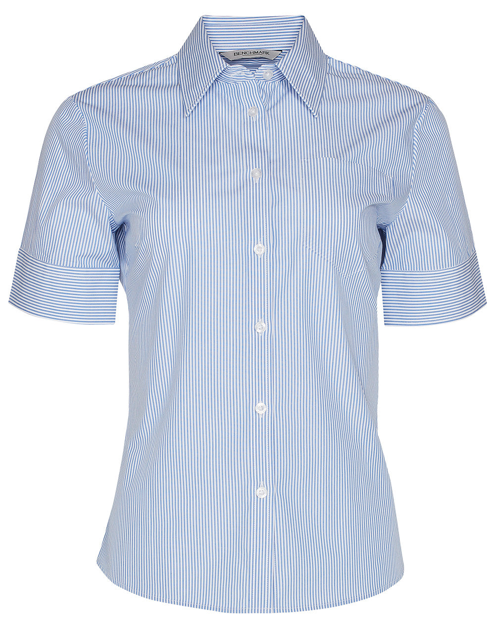 Women's Balance Stripe Short Sleeve Shirt - M8234 - Blue / White