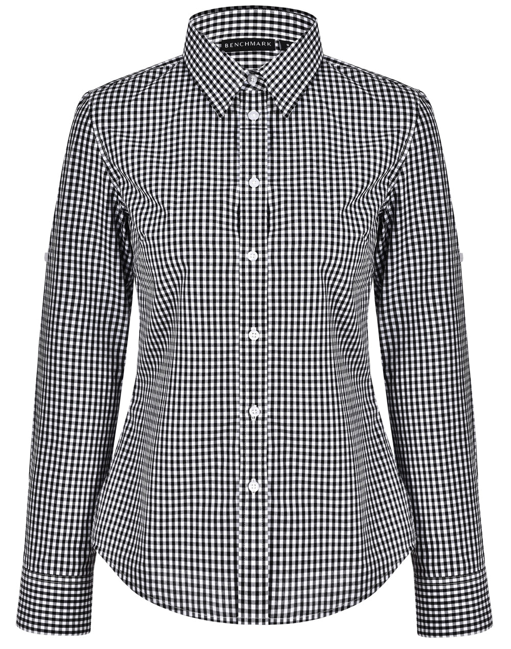 Women's Gingham Check Roll-up L/S Shirt - M8300L - Black / White
