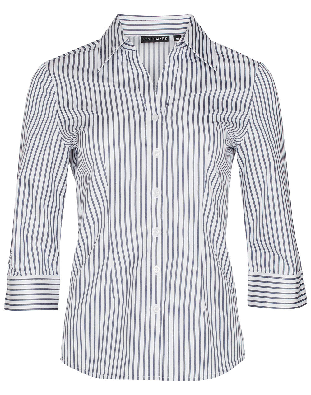 Women's Sateen Stripe 3/4 Sleeve Shirt - M8310Q - White / Grey